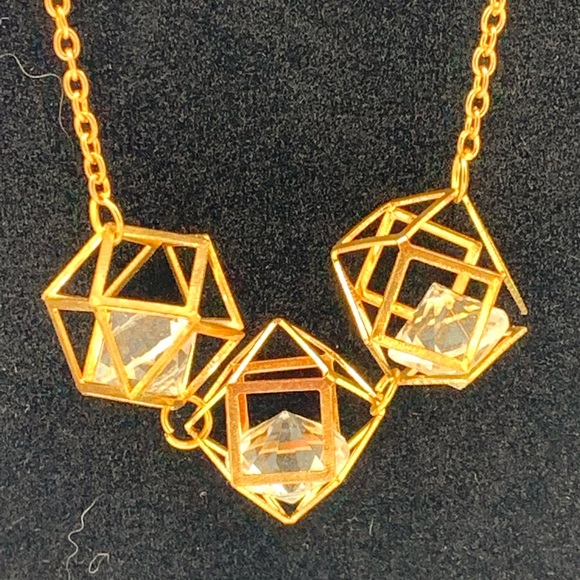 Caged Crystals Glass Geometric Modern Necklace WOW - Picture 2 of 5